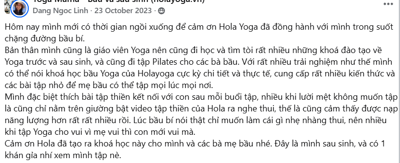 Chia sẻ của chị Đặng Ngọc Linh - giáo viên Yoga đánh giá khoá học